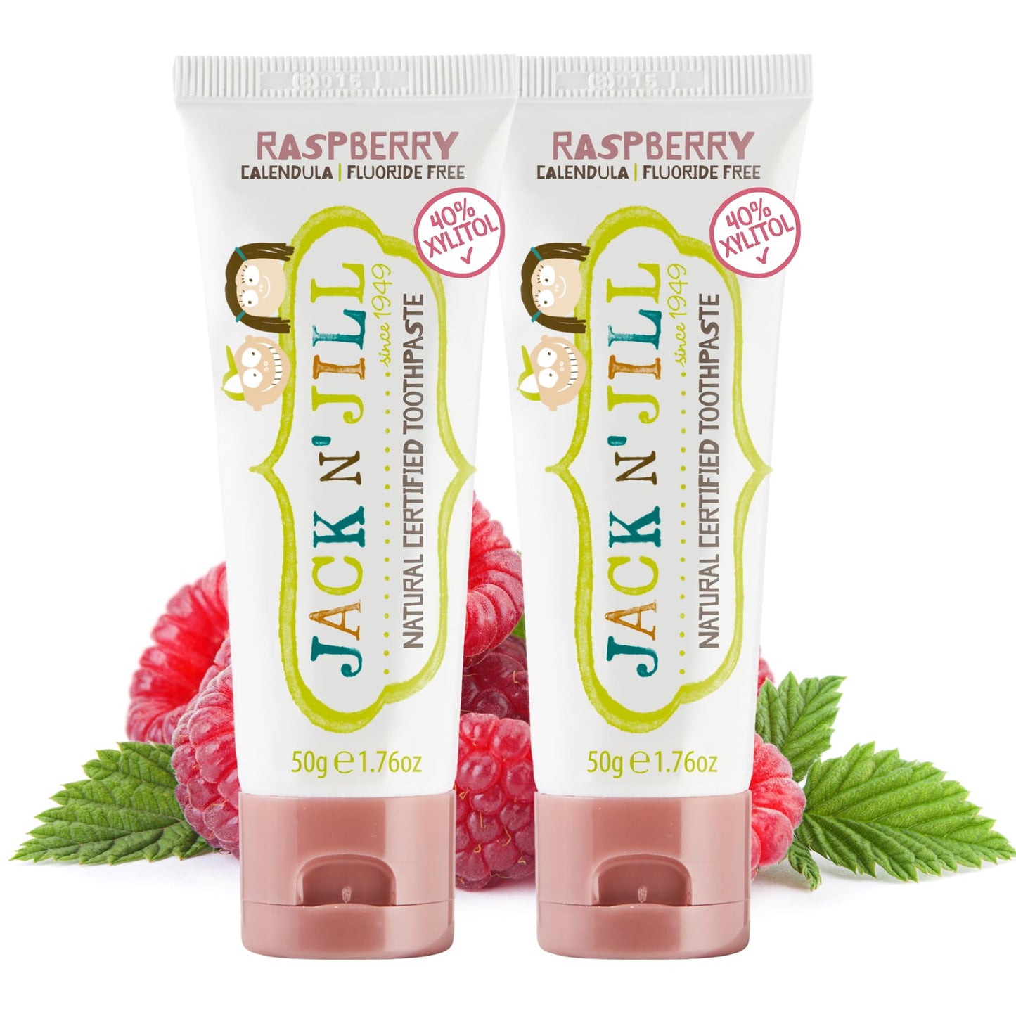 Jack N' Jill Natural Toothpaste for Babies & Infants – Fluoride Free, 40% Xylitol, Raspberry (Pack of 2) – BPA Free