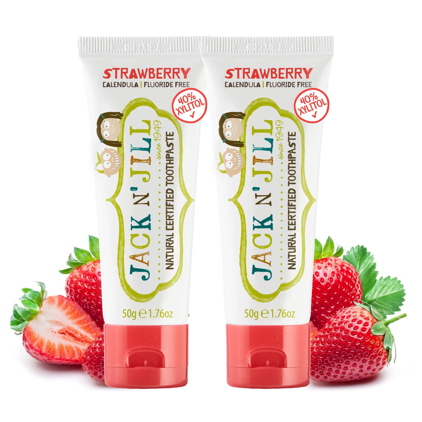 Jack N' Jill Natural Toothpaste for Babies & Infants - Fluoride Free, 40% Xylitol, Strawberry, BPA Free - 1.76 oz (Pack of 2)