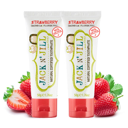 Jack N' Jill Natural Toothpaste for Babies & Infants - Fluoride Free, 40% Xylitol, Strawberry, BPA Free - 1.76 oz (Pack of 2)