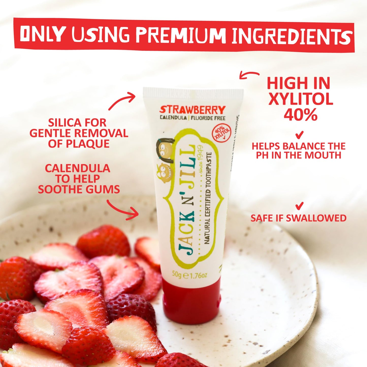 Jack N' Jill Natural Toddler Toothpaste - Fluoride Free, 40% Xylitol (2x1.76 oz) - Strawberry & Blueberry