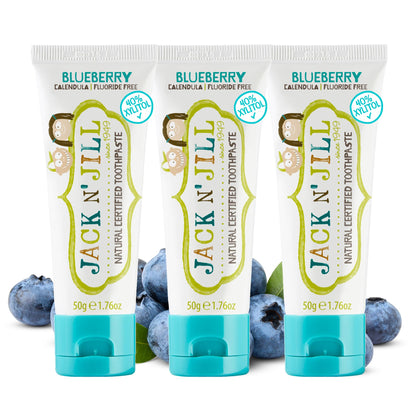 Jack N' Jill Fluoride-Free Toddler Toothpaste - 40% Xylitol, Blueberry (1-3 yrs, Pack of 3)