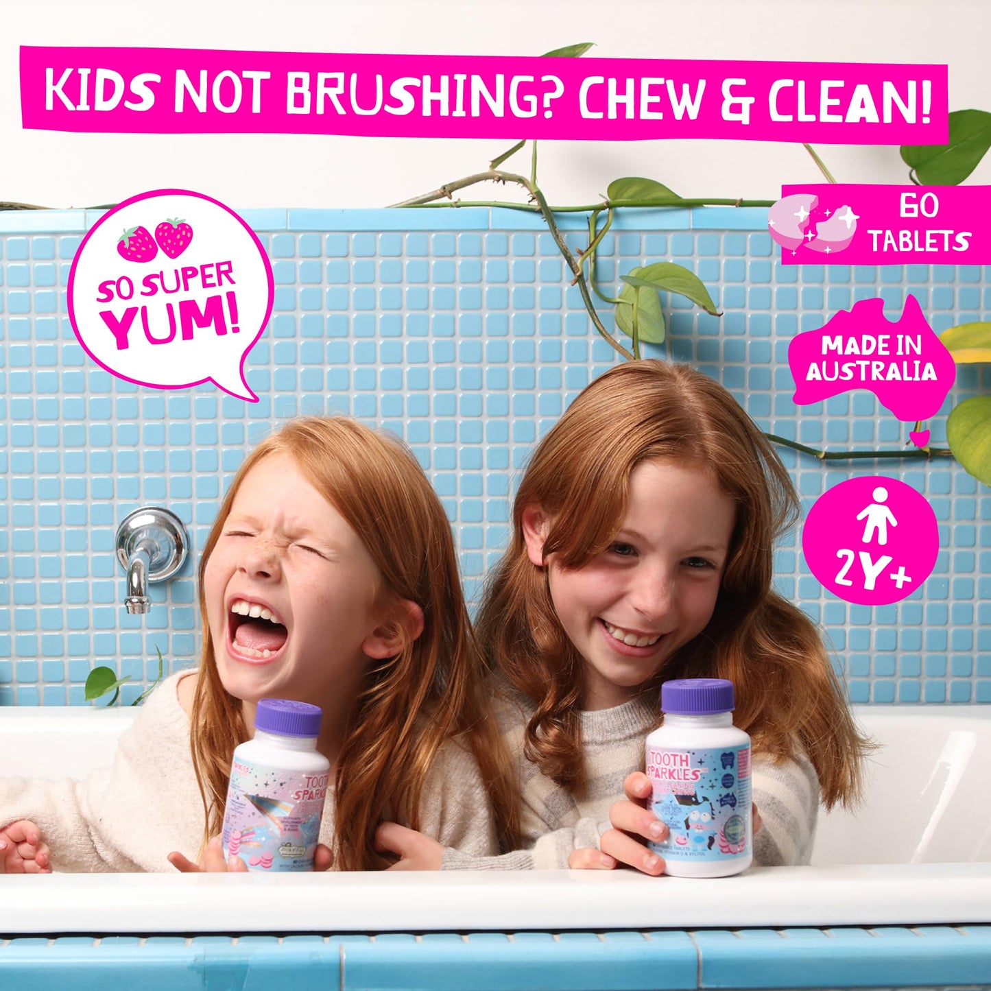Jack N' Jill Tooth Sparkles - Calcium Chews for Teeth & Bone Development (Strawberry, 60 Tabs)