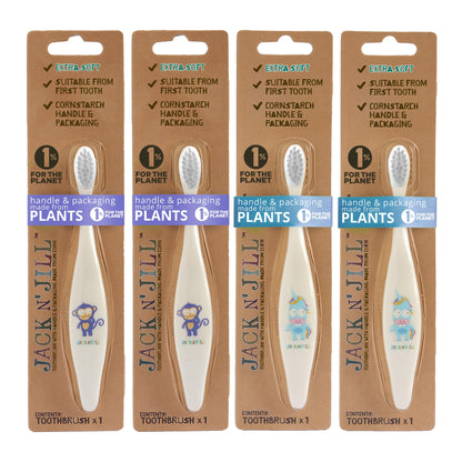 Jack N' Jill Baby & Toddler Toothbrushes - 4 Pack, 12 Months+ | Soft, Non-Toxic Cornhusk Handle