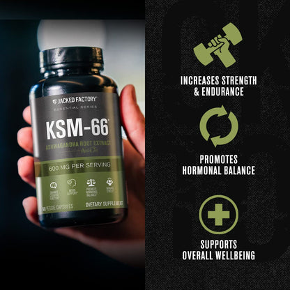 Jacked Factory KSM-66 Ashwagandha Root Extract - 60 Veggie Capsules | 5% Withanolides