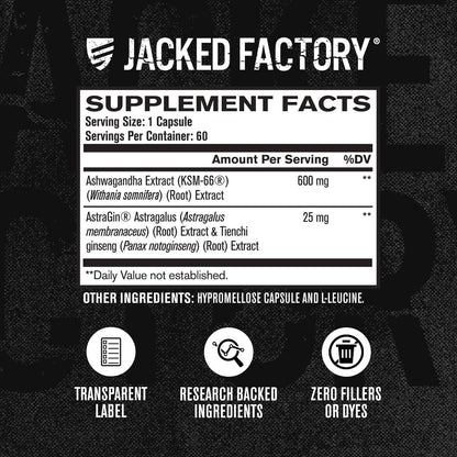 Jacked Factory KSM-66 Ashwagandha Root Extract - 60 Veggie Capsules | 5% Withanolides