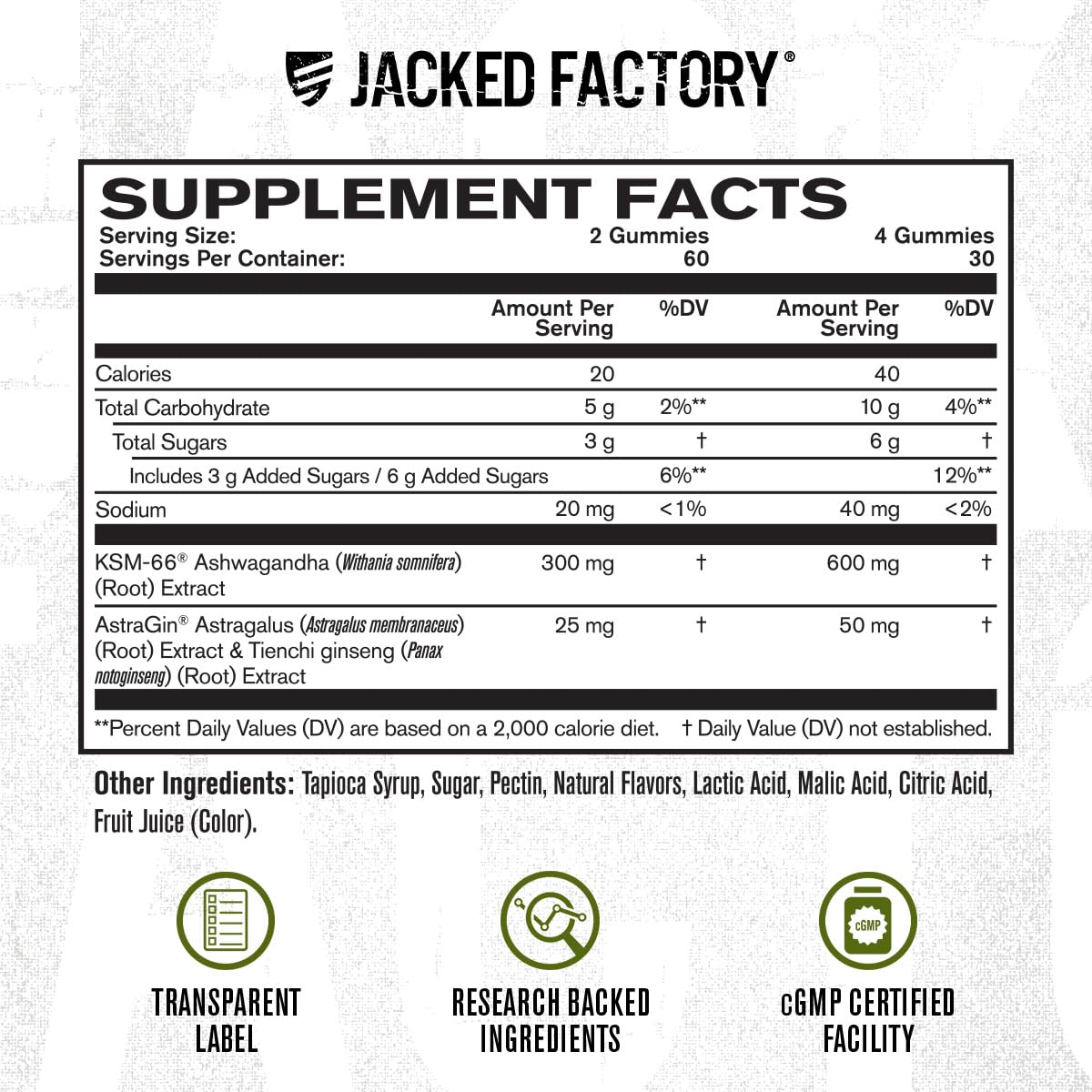 Jacked Factory Ashwagandha Gummies – KSM-66 600mg per Serving | 120 Gummies, Cherry Splash