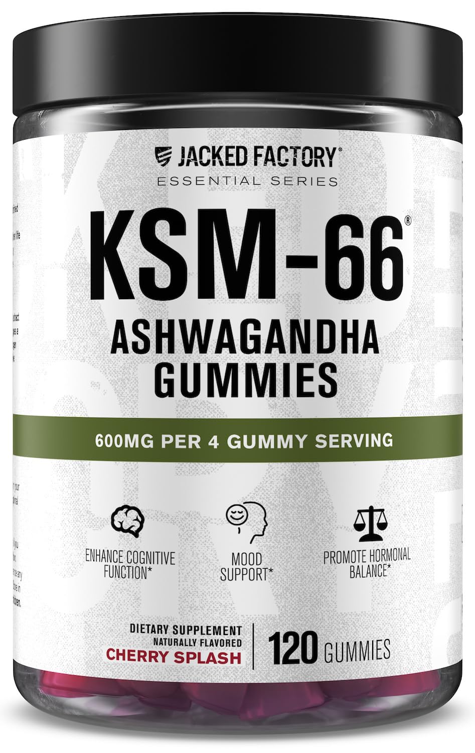 Jacked Factory Ashwagandha Gummies – KSM-66 600mg per Serving | 120 Gummies, Cherry Splash