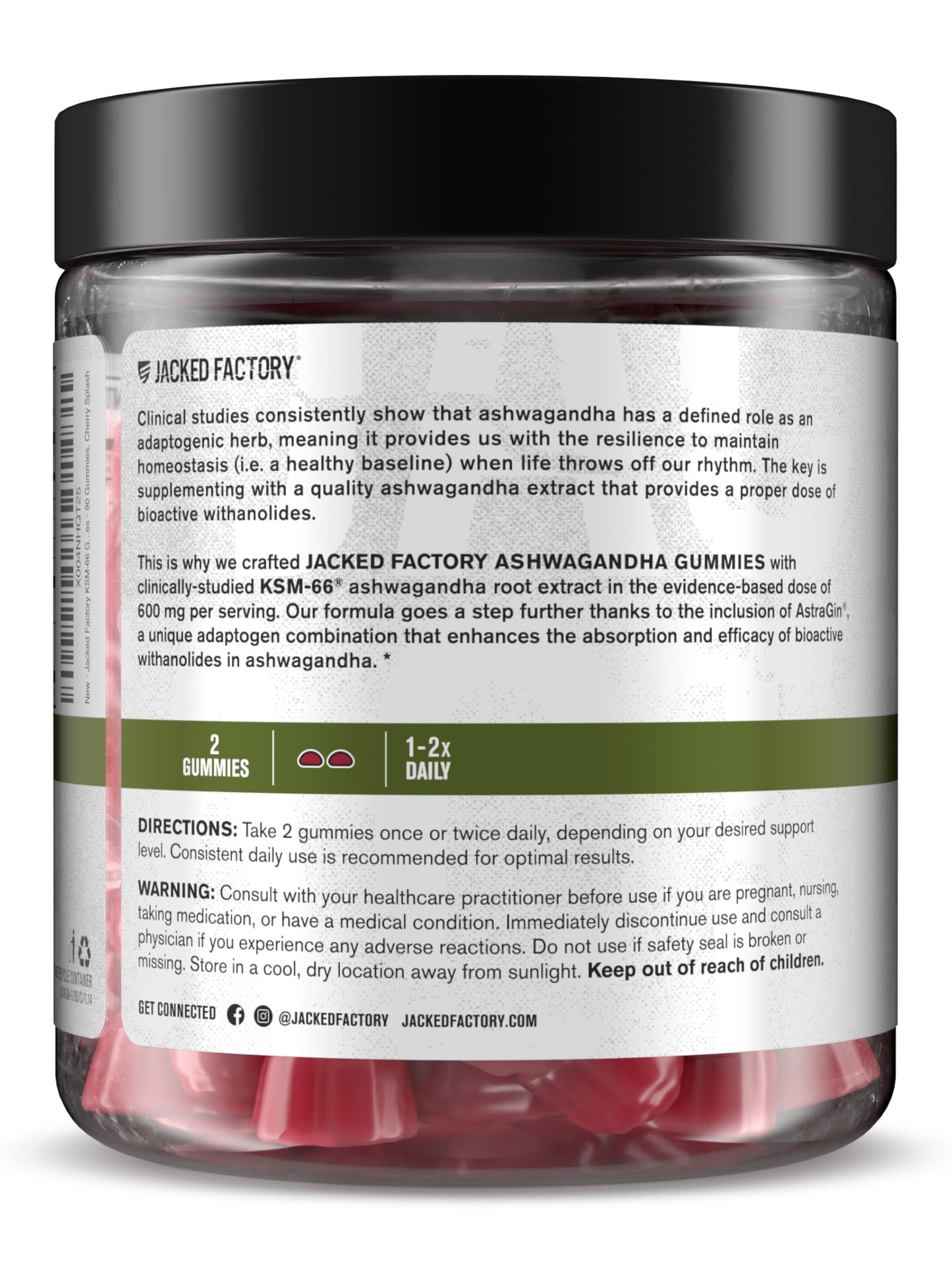 Jacked Factory Ashwagandha Gummies – KSM-66 600mg per Serving | 120 Gummies, Cherry Splash