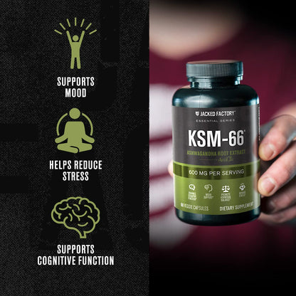 Jacked Factory KSM-66 Ashwagandha Root Extract - 60 Veggie Capsules | 5% Withanolides