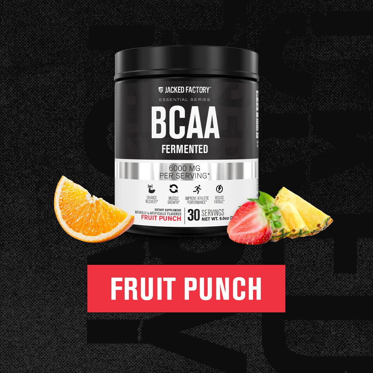 Jacked Factory BCAA Powder (Fermented) – 6g BCAAs (2:1:1) for Muscle Recovery, 30 Servings, Fruit Punch