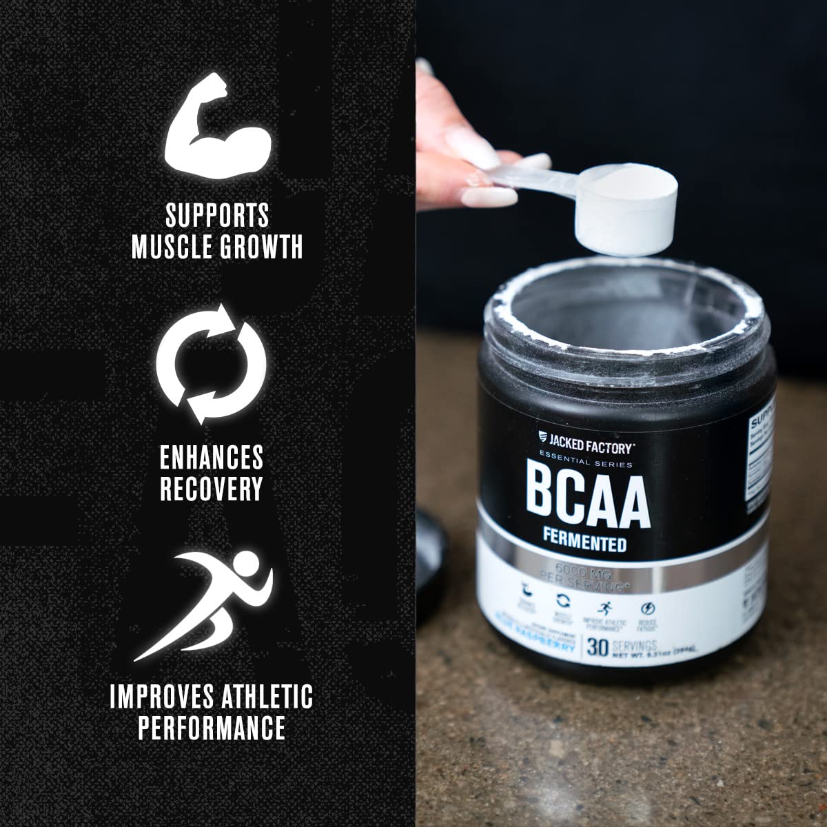 Jacked Factory BCAA Powder (Fermented) – 6g BCAAs (2:1:1) for Muscle Recovery, 30 Servings, Fruit Punch