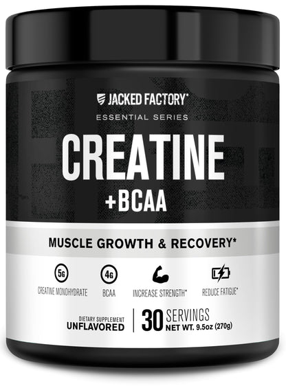 Jacked Factory Creatine + BCAAs – Creatine Monohydrate + BCAA Powder (30 Servings, Unflavored)