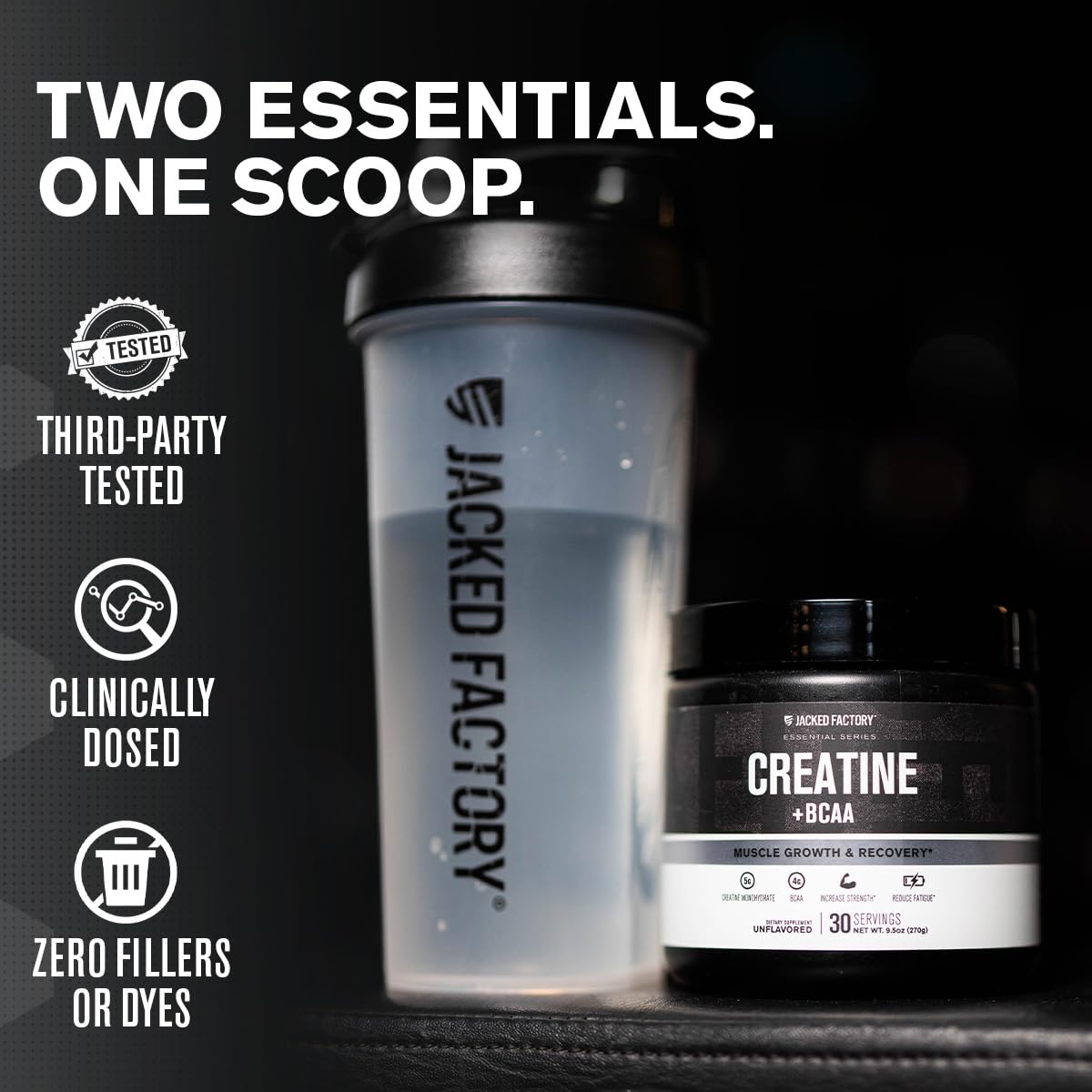 Jacked Factory Creatine + BCAAs – Creatine Monohydrate + BCAA Powder (30 Servings, Unflavored)