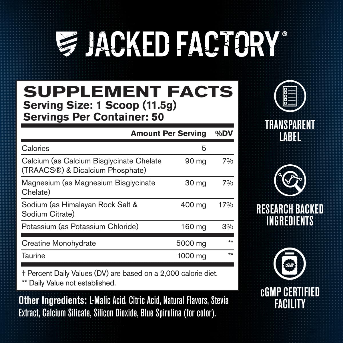 Jacked Factory Creatine + Electrolytes – 50 Servings, Blue Raspberry