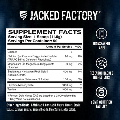 Jacked Factory Creatine + Electrolytes – 50 Servings, Blue Raspberry