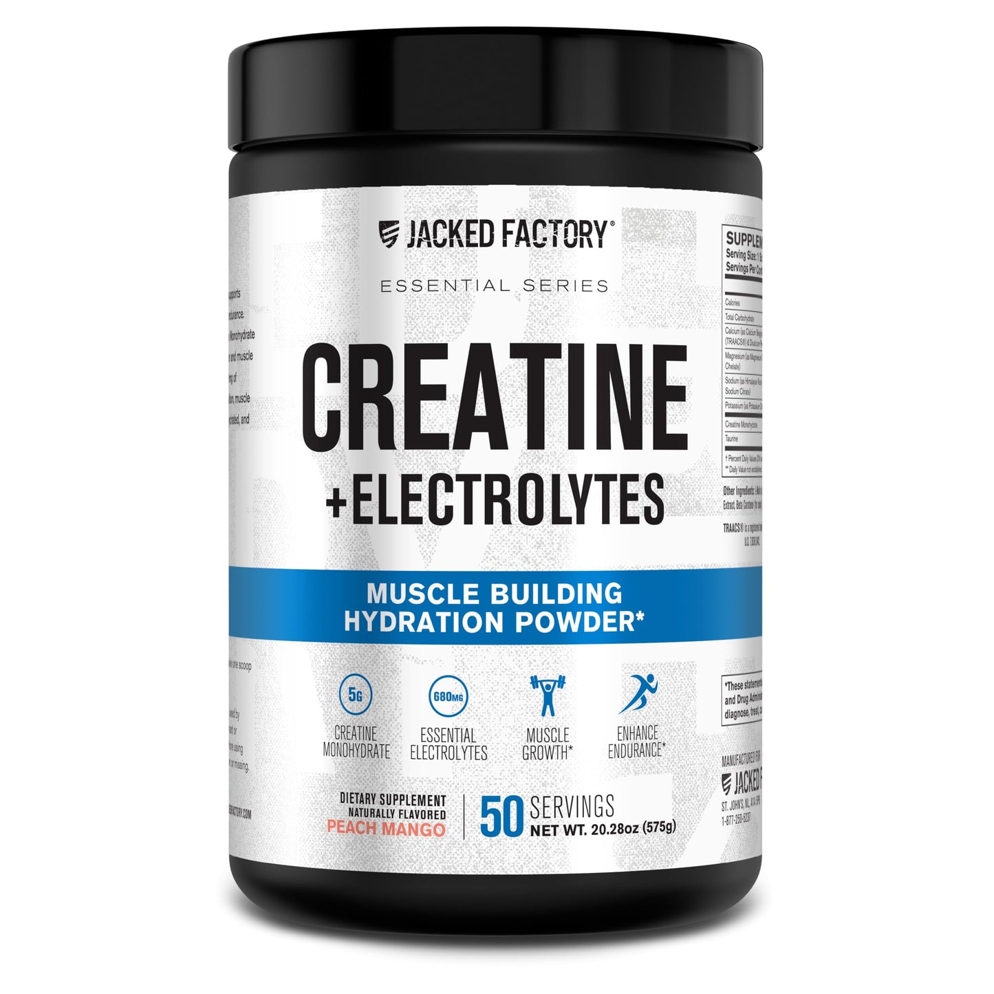 Jacked Factory Creatine + Electrolytes – Peach Mango (50 Servings) | Creatine Monohydrate with Taurine & Electrolytes