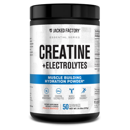 Jacked Factory Creatine + Electrolytes – Peach Mango (50 Servings) | Creatine Monohydrate with Taurine & Electrolytes