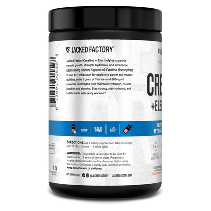 Jacked Factory Creatine + Electrolytes – Peach Mango (50 Servings) | Creatine Monohydrate with Taurine & Electrolytes