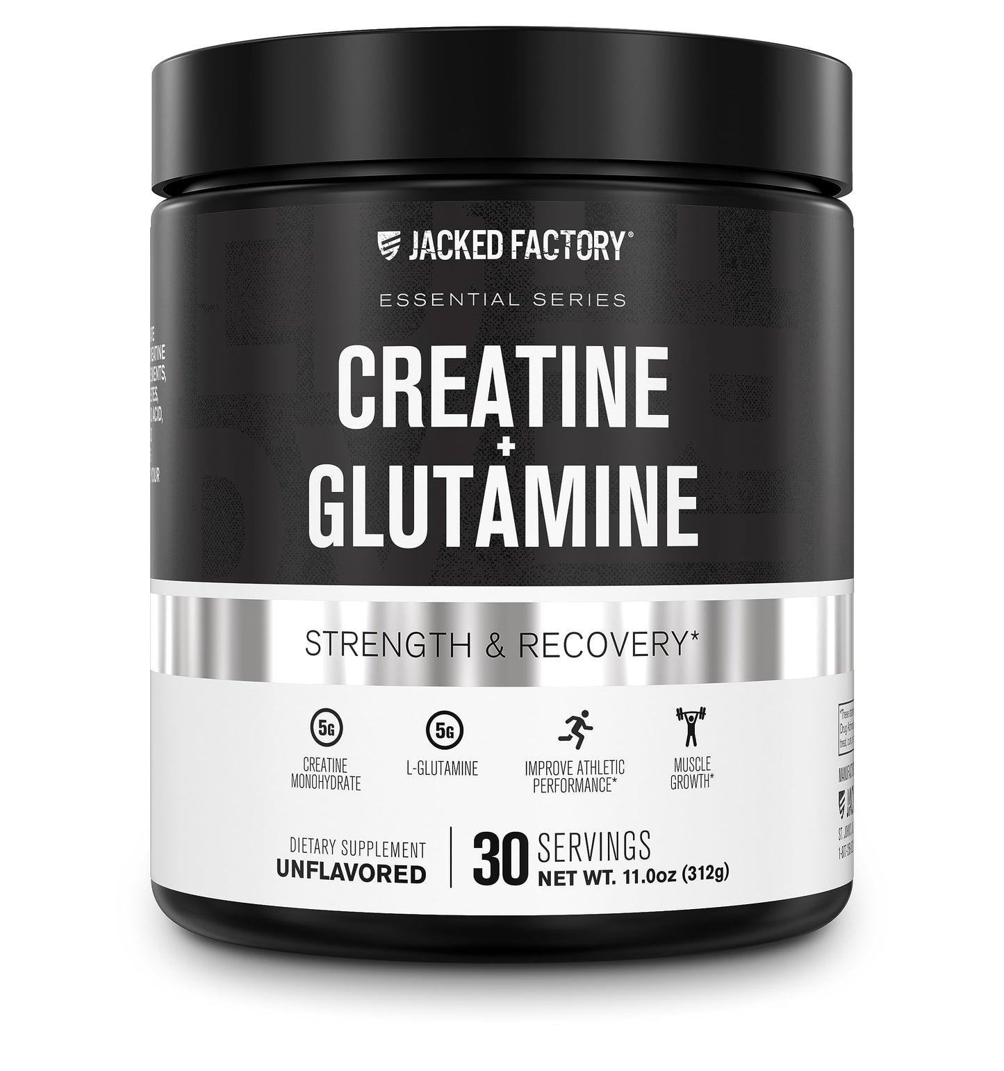 Jacked Factory Creatine + Glutamine – Creatine Monohydrate + L-Glutamine for Muscle Recovery, Strength, and Gut Health | 30 Servings, Unflavored