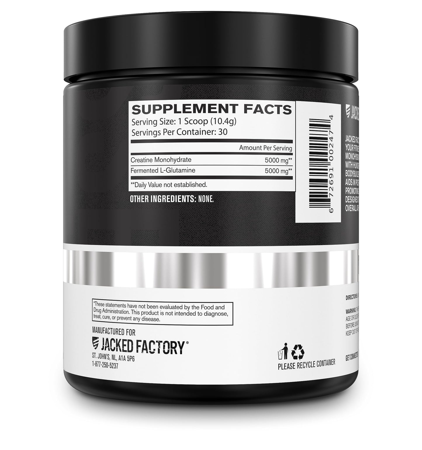 Jacked Factory Creatine + Glutamine – Creatine Monohydrate + L-Glutamine for Muscle Recovery, Strength, and Gut Health | 30 Servings, Unflavored