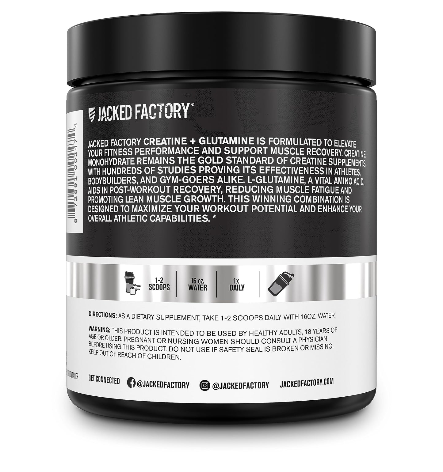 Jacked Factory Creatine + Glutamine – Creatine Monohydrate + L-Glutamine for Muscle Recovery, Strength, and Gut Health | 30 Servings, Unflavored