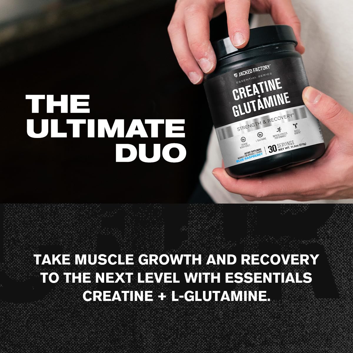Jacked Factory Creatine + Glutamine – 30 Servings, Blue Raspberry | Muscle Recovery & Strength