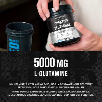 Jacked Factory Creatine + Glutamine – 30 Servings, Blue Raspberry | Muscle Recovery & Strength