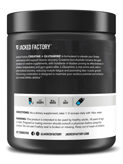 Jacked Factory Creatine + Glutamine – 30 Servings, Blue Raspberry | Muscle Recovery & Strength