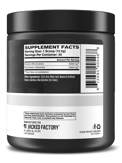 Jacked Factory Creatine + Glutamine – 30 Servings, Blue Raspberry | Muscle Recovery & Strength