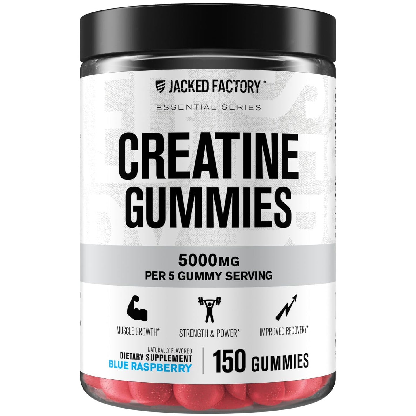 Jacked Factory Creatine Gummies – 5g Daily Dose (1g per Gummy) – Vegan, Third-Party Tested, 150 Gummies, Blue Raspberry