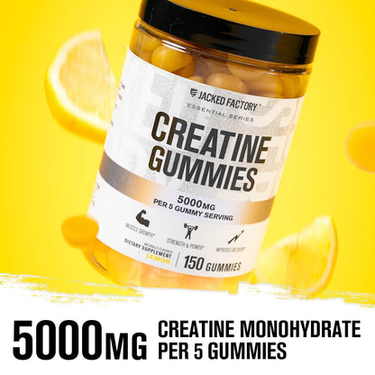 Jacked Factory Creatine Gummies – 5g Daily Dose, 150 Lemon Gummies