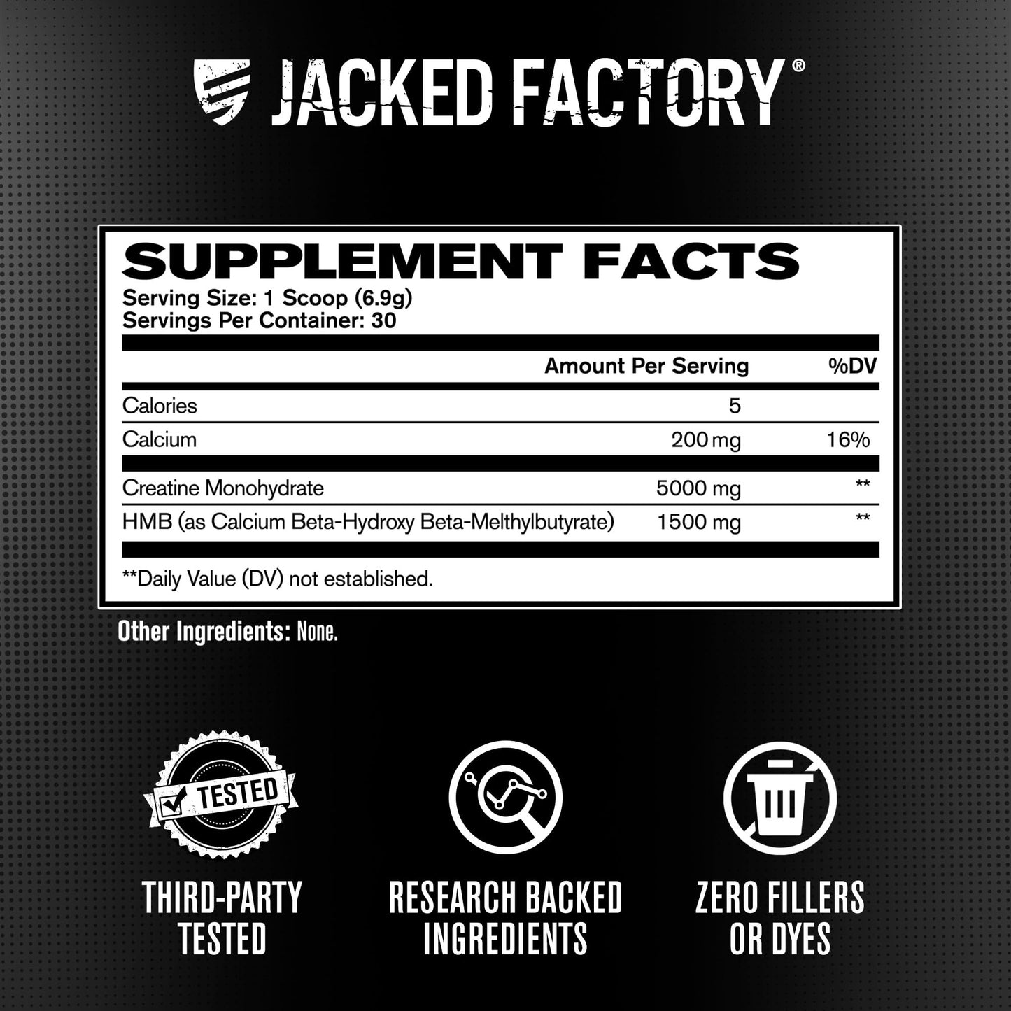 Jacked Factory Creatine Monohydrate + HMB Powder – Unflavored, 30 Servings