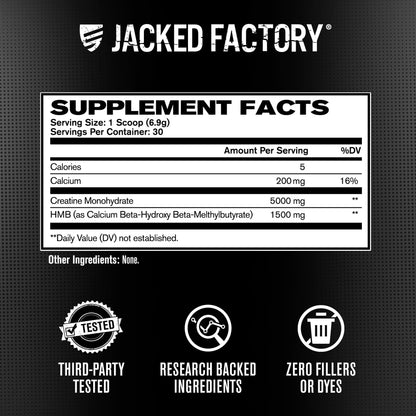 Jacked Factory Creatine Monohydrate + HMB Powder – Unflavored, 30 Servings