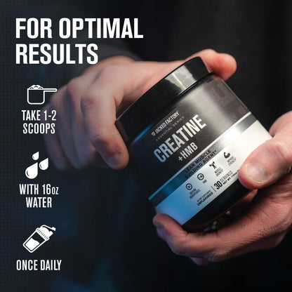 Jacked Factory Creatine Monohydrate + HMB Powder – Unflavored, 30 Servings