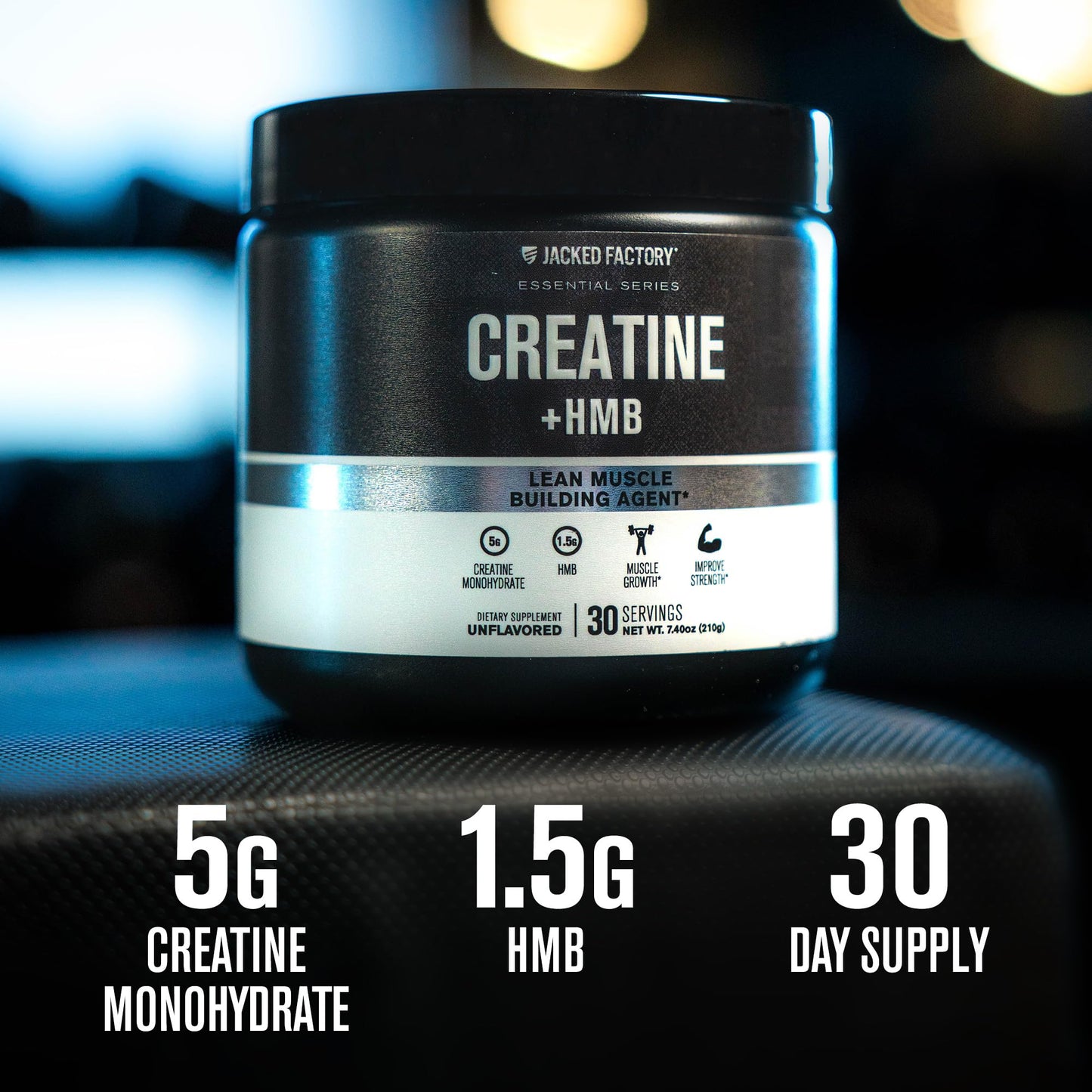 Jacked Factory Creatine Monohydrate + HMB Powder – Unflavored, 30 Servings