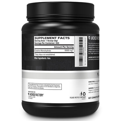 Jacked Factory Creatine Monohydrate Powder 1000g - 200 Servings, Unflavored, Vegan, Third-Party Tested