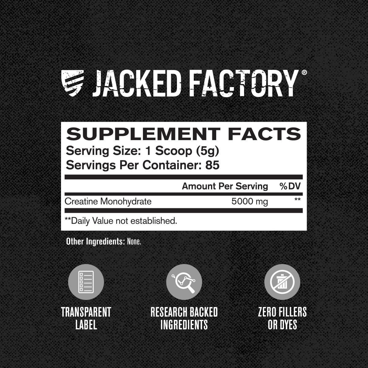 Jacked Factory Creatine Monohydrate Powder 425g – 5g Per Scoop, 85 Servings, Unflavored, Vegan