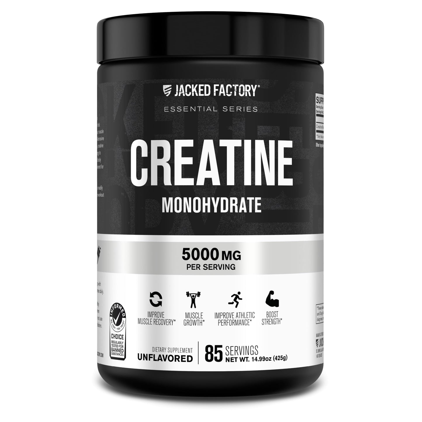Jacked Factory Creatine Monohydrate Powder 425g – 5g Per Scoop, 85 Servings, Unflavored, Vegan