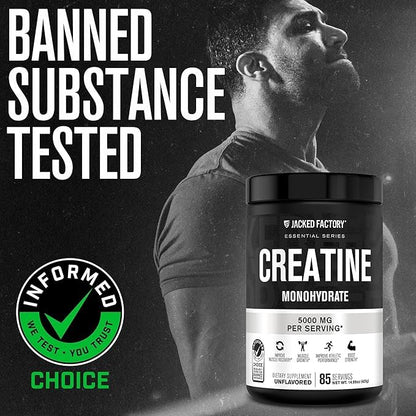 Jacked Factory Creatine Monohydrate Powder 425g – 5g Per Scoop, 85 Servings, Unflavored, Vegan