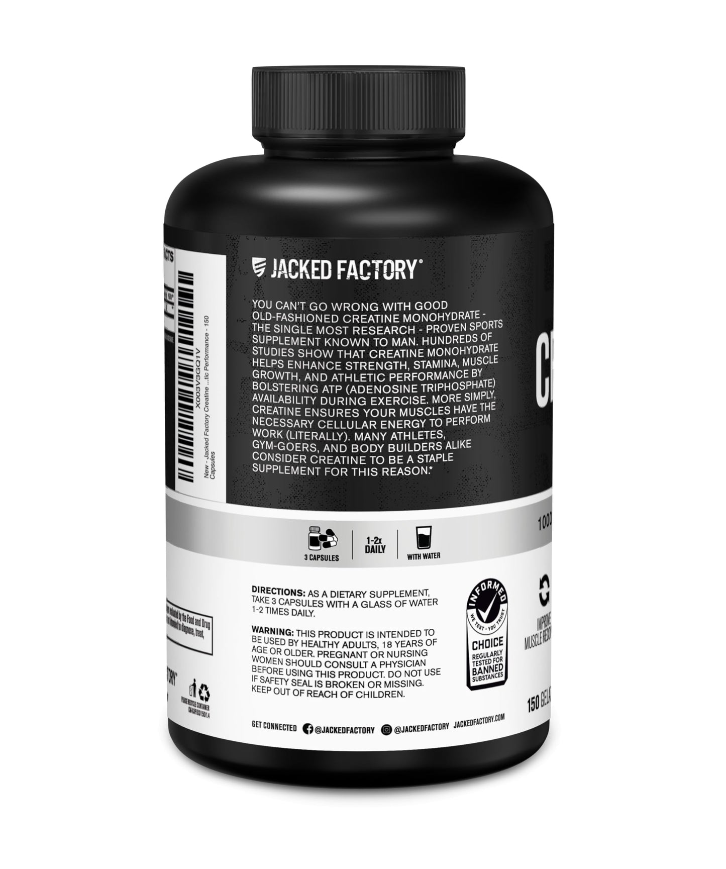 Jacked Factory Creatine Monohydrate Capsules – 150 Count | Muscle Growth & Strength