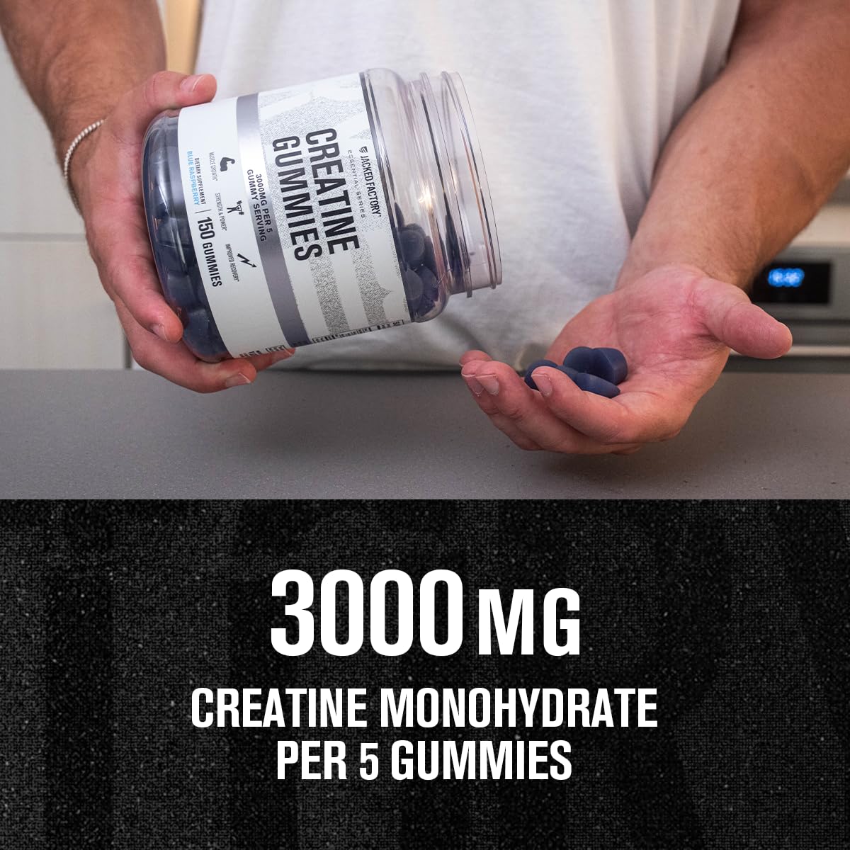 Jacked Factory Creatine Monohydrate Gummies (3g) – 150 Gummies, Blue Raspberry