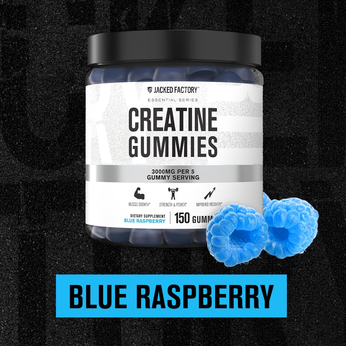 Jacked Factory Creatine Monohydrate Gummies (3g) – 150 Gummies, Blue Raspberry