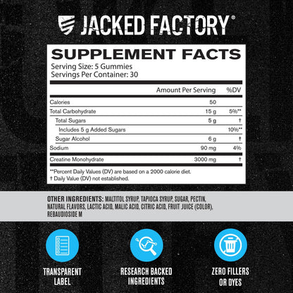 Jacked Factory Creatine Monohydrate Gummies (3g) – 150 Gummies, Blue Raspberry