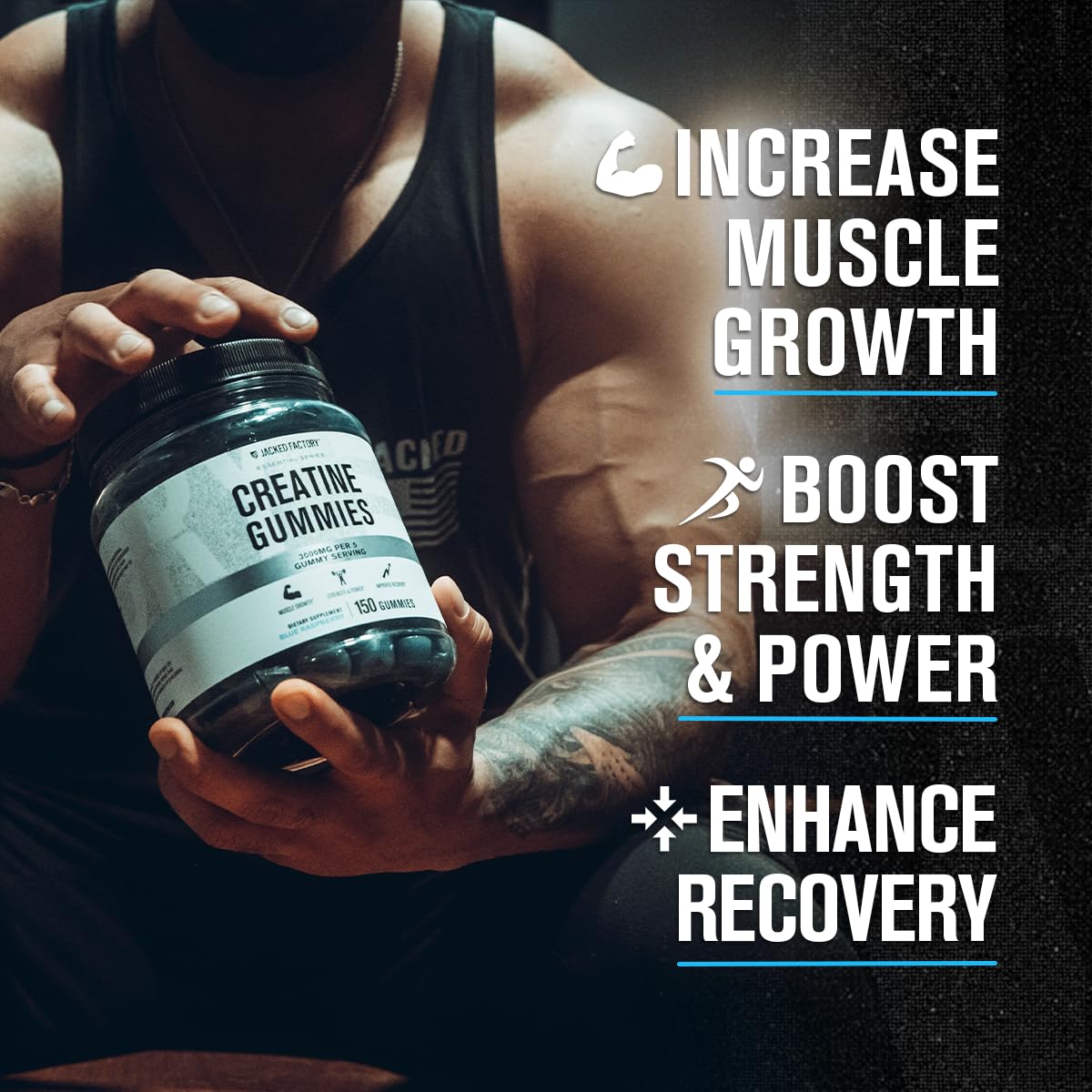 Jacked Factory Creatine Monohydrate Gummies (3g) – 150 Gummies, Blue Raspberry