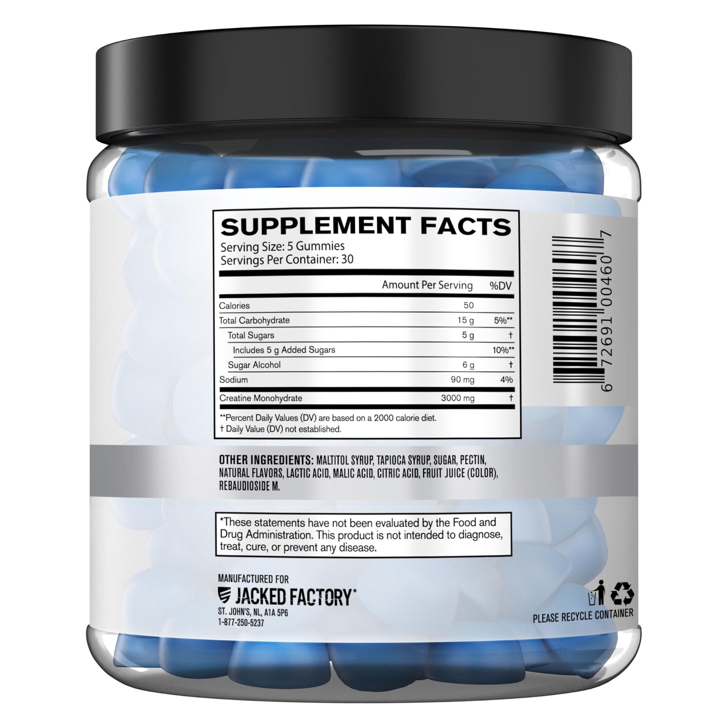 Jacked Factory Creatine Monohydrate Gummies (3g) – 150 Gummies, Blue Raspberry