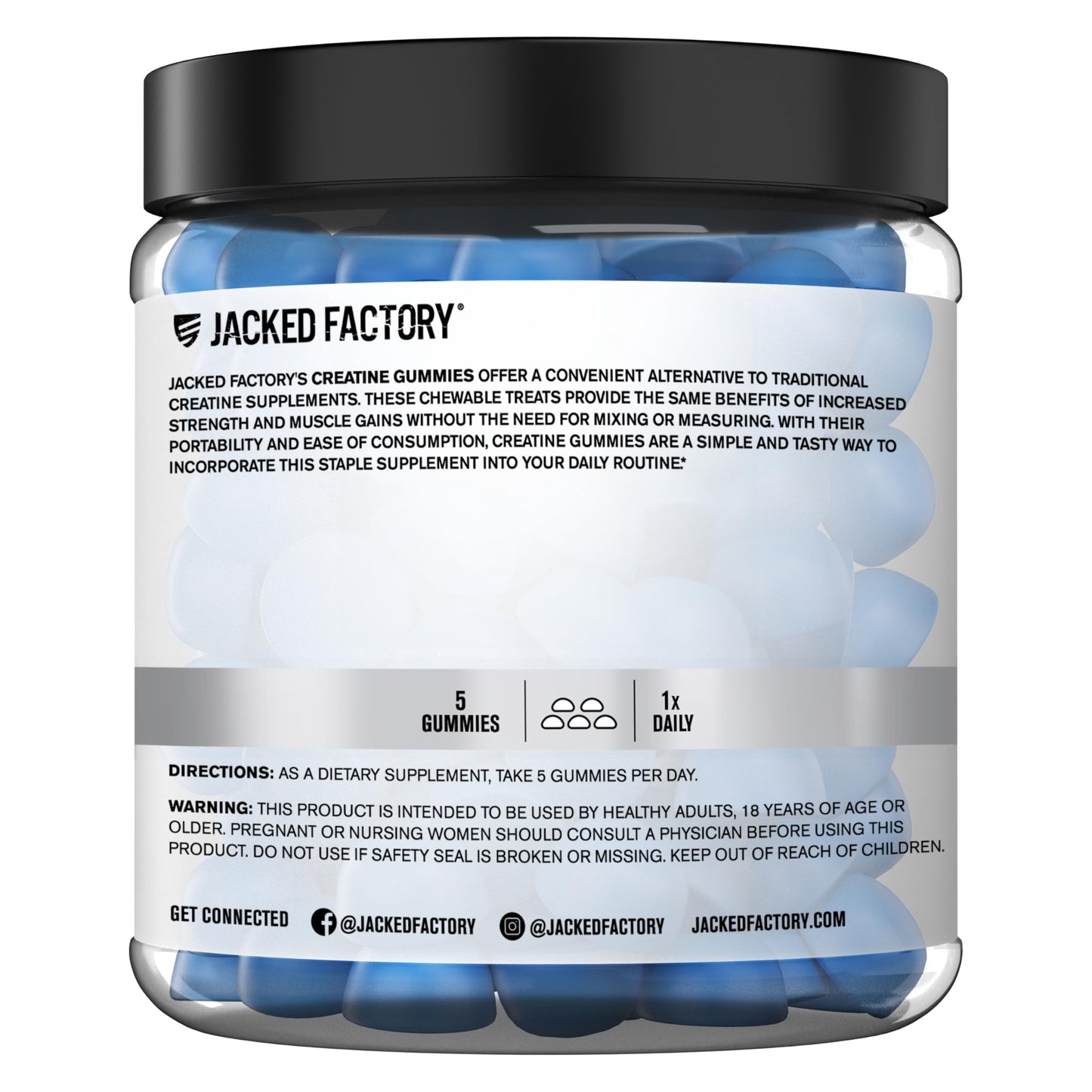 Jacked Factory Creatine Monohydrate Gummies (3g) – 150 Gummies, Blue Raspberry