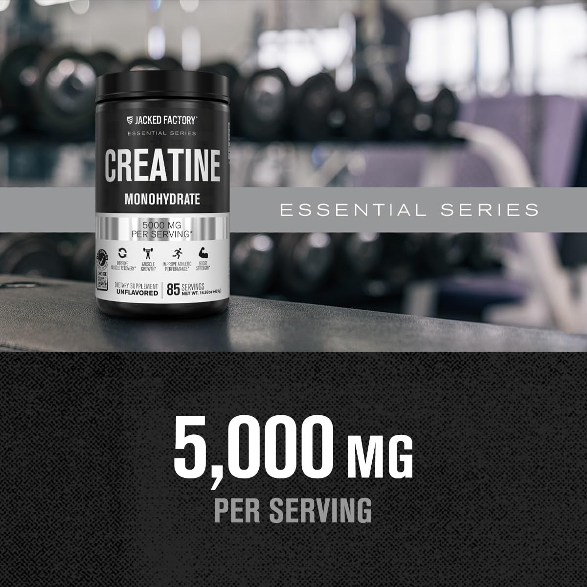 Jacked Factory Creatine Monohydrate Powder 425g – 5g Per Scoop, 85 Servings, Unflavored, Vegan