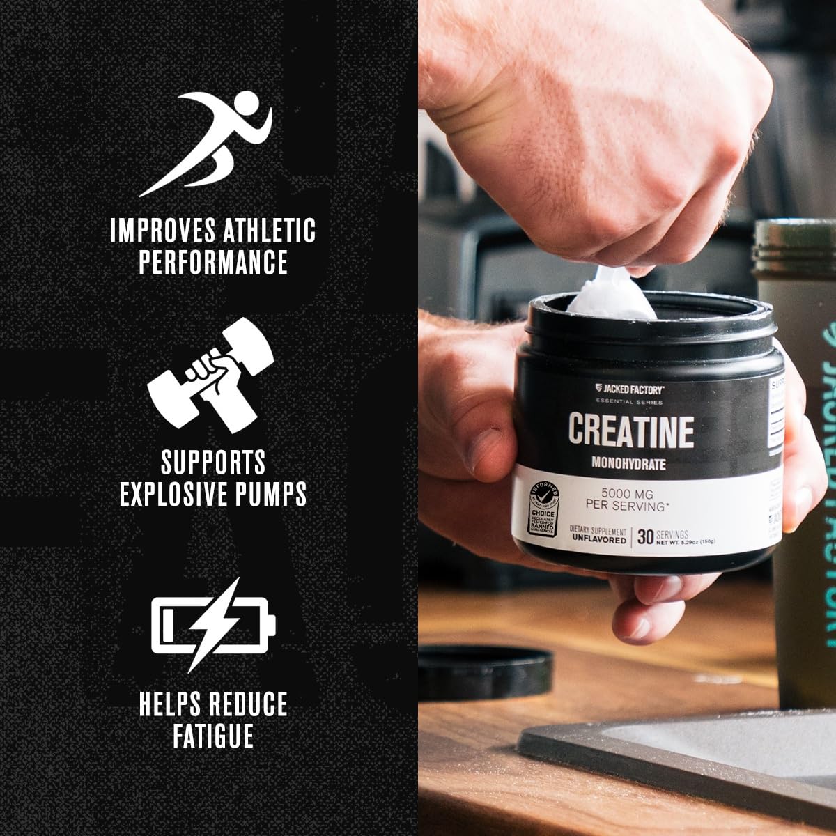 Jacked Factory Creatine Monohydrate Powder 150g – 5g Daily Creatine for Men & Women | Vegan & Third-Party Tested