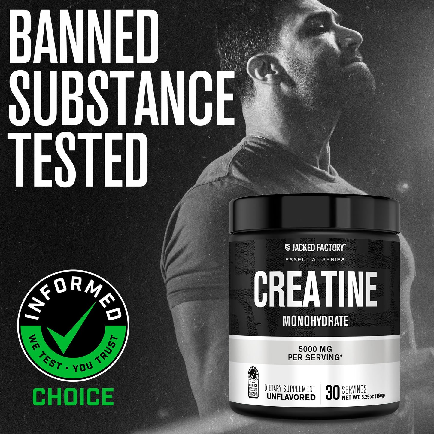 Jacked Factory Creatine Monohydrate Powder 150g – 5g Daily Creatine for Men & Women | Vegan & Third-Party Tested