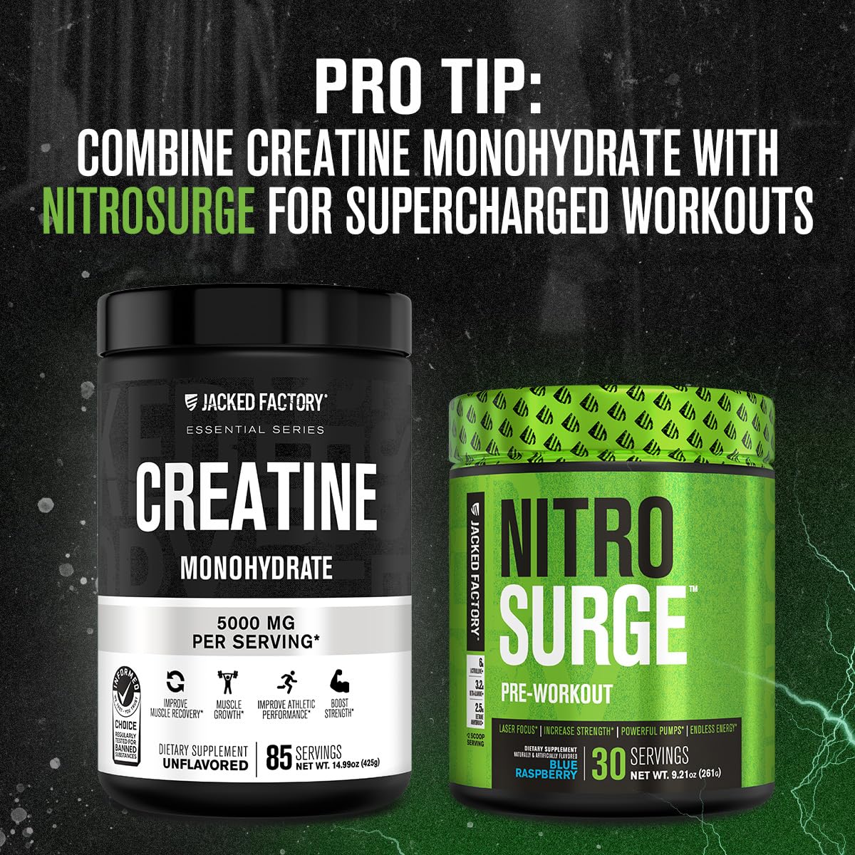 Jacked Factory Creatine Monohydrate Powder 425g – 5g Per Scoop, 85 Servings, Unflavored, Vegan